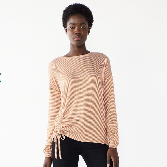 Nine West Long Sleeve Side Ruched Top - Picture 1 of 4